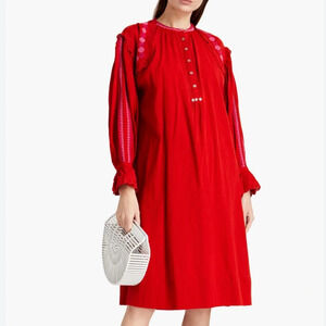 Antik Batik Pietro Red Embroidered Floral Dress